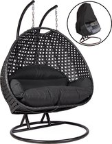 Hangstoel Dubai met Beschermhoes - Zwart Frame - met Luxe Kussen -146*70*124 - 2 persoons schommelstoel