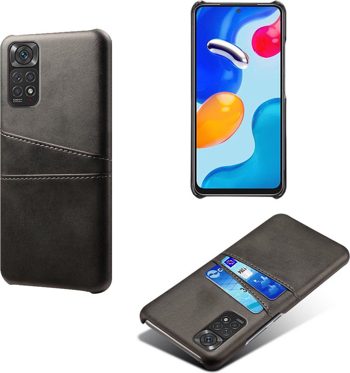 Backcover met Opbergvakjes + PMMA Screenprotector voor Xiaomi Redmi Note 11/11S _ Zwart