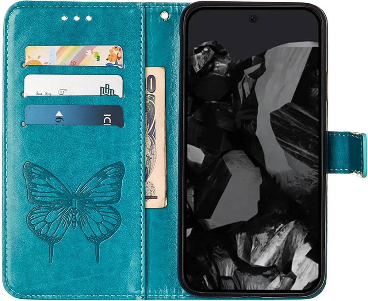 Mobigear Telefoonhoesje geschikt voor Google Pixel 9 Pro Hoesje | Mobigear Butterfly Bookcase Portemonnee | Pasjeshouder voor 3 Pasjes | Telefoonhoesje voor Pinpas / OV Kaart / Rijbewijs - Blauw