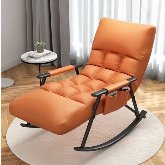 Foto: Ontspannen zitten of liggen met deze unieke schommelstoel die kan worden omgevormd tot een bed met verstelbare rugleuning met 5 niveaus oranje lounge stoel luie sofa comfort fauteuil slaapschommelstoel relax ligstoel luie stoel binnen buiten