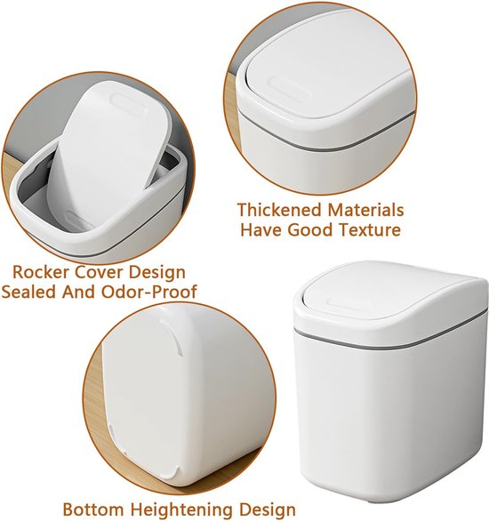 Mini Desktop Bin Met Deksel, Geborsteld Roestvrij Staal Swing Bin Prullenbak Kleine Bureau Bin Indoor Vuilnisbakken Auto Bureau Kantoor Badkamer Keuken Afvalcontainers 12 12 165 Cm 15 L