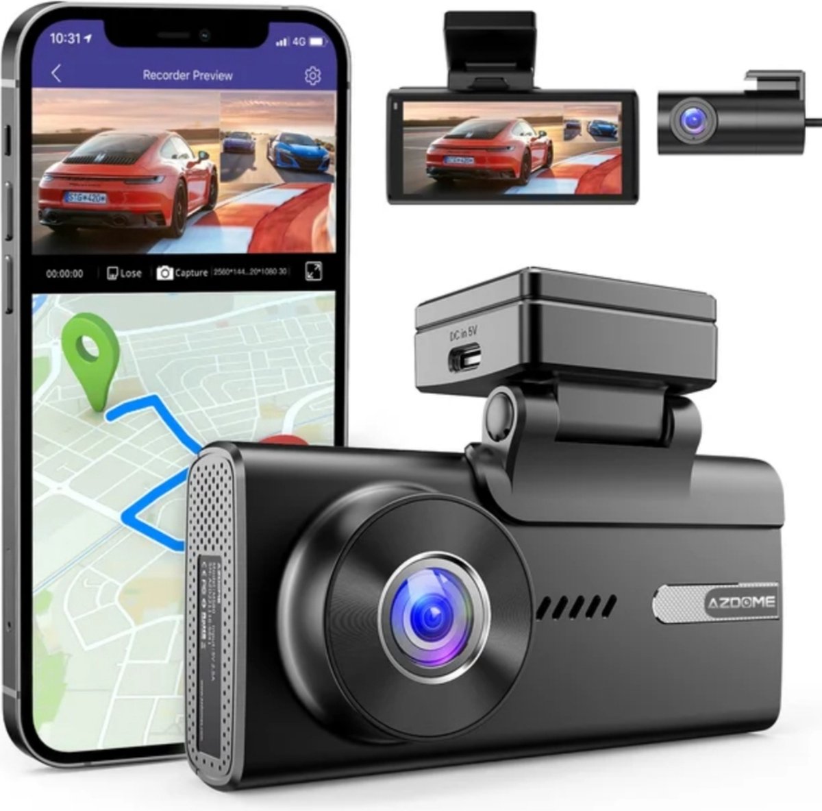 Bol.com Azdome M580 Ultra 5K 2CH dashcam voor auto- met Full HD achtercamera - 4.0 Inch Touchscreen- GPS- WiFi - IR Nachtzicht- ... aanbieding