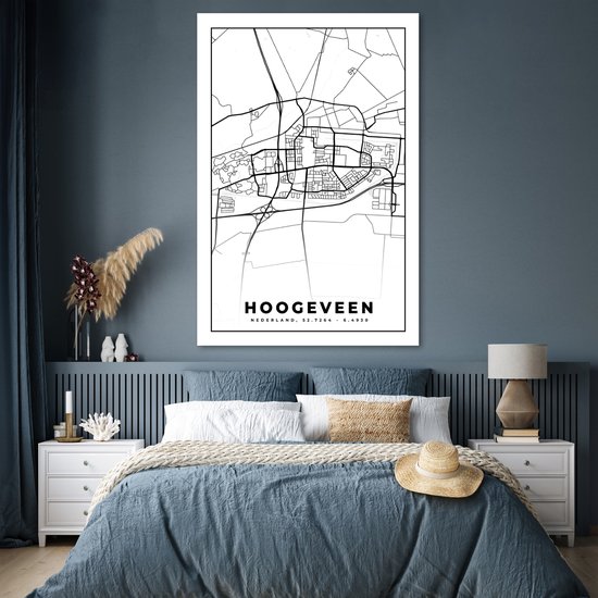 Affiche Carte - Hoogeveen - Zwart - Wit - 120x180 cm XXL