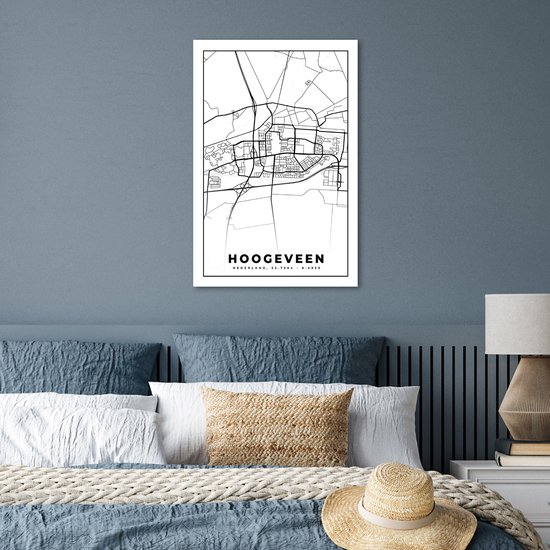Affiche Carte - Hoogeveen - Zwart - Wit - 60x90 cm