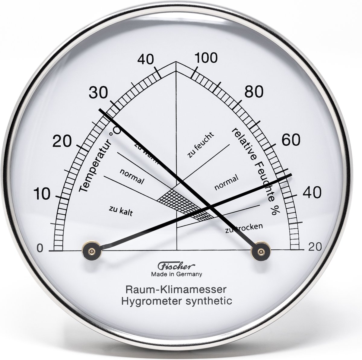 Fischer - Binnenklimaat Hygrometer - RVS Ø100 mm - Comfortmeter - RVS - Temperatuur en Luchtvochtigheid