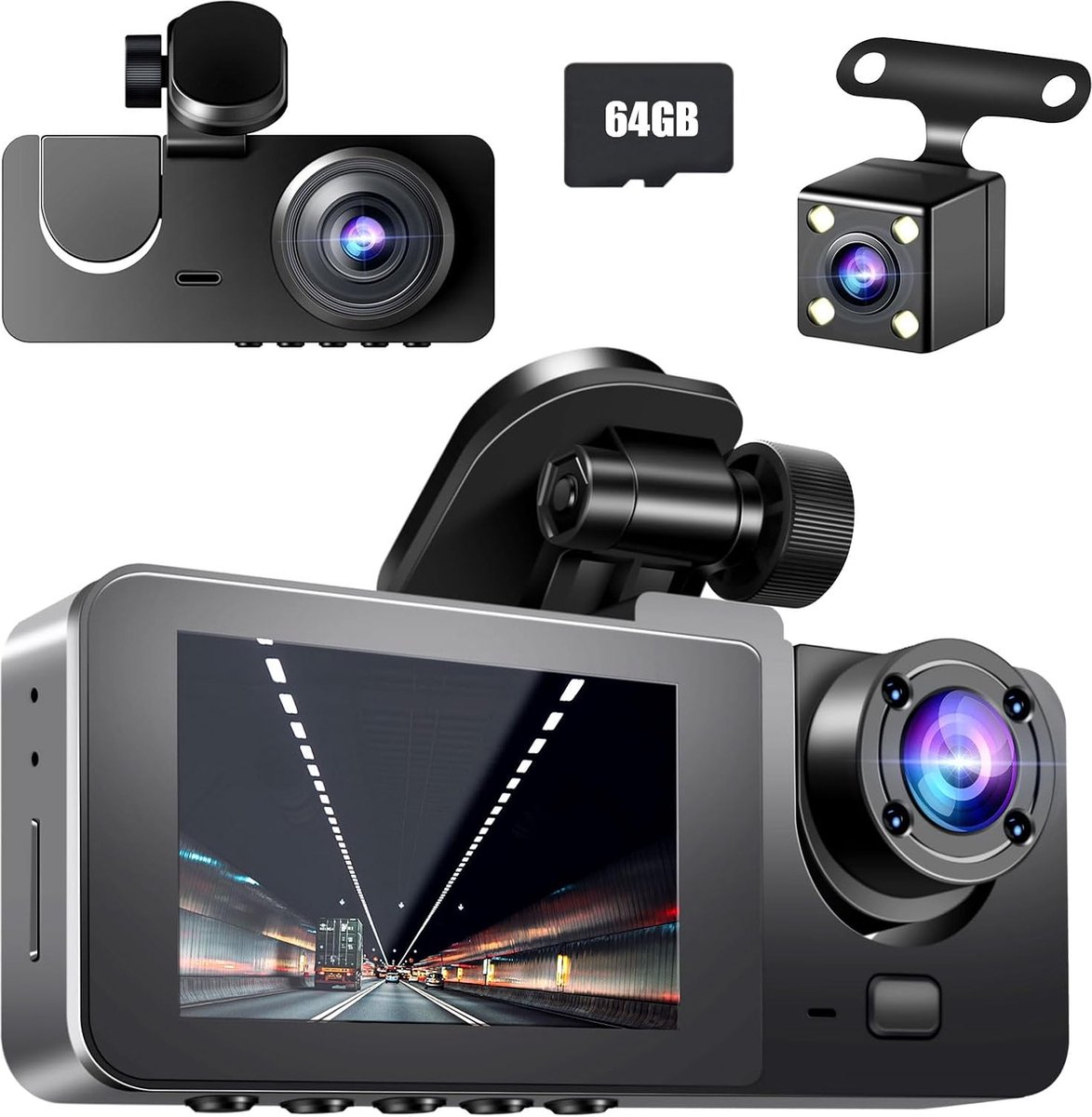 Lexium Dashcam voor auto - Dashcam - Dashcam voor auto voor en achter - Dashcam voor en achter - Dashcam voor en achter draadloos - Dual dashcam