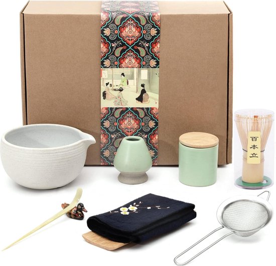 Cérémonie Thé Matcha Kit Matcha Original Kit Matcha Complet 4 Pièces - Fouet Bambou, Bol Céramique & Accessoires - Cérémonie Du Thé Japonais Accessoire Préparation Matcha Matcha Bol