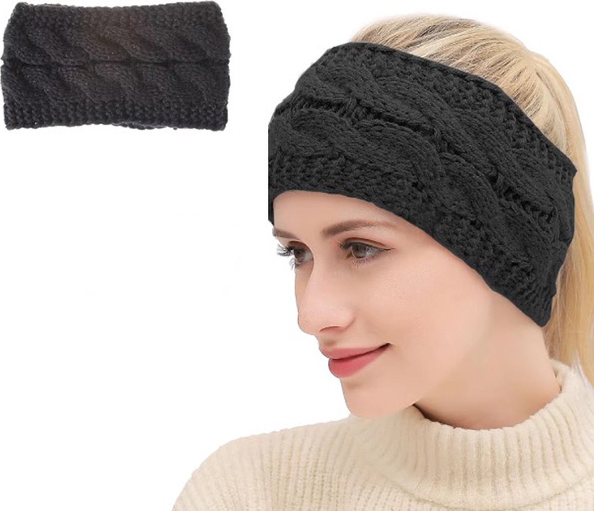 Actie4you® - Warme Gebreide Hoofdband - Dames Oorwarmers - Haarband - Oorwarmers hoofdband – Rekbaar - Zwart