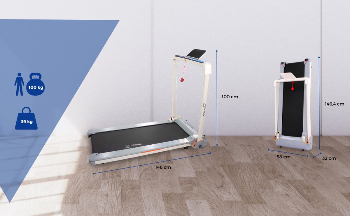 Afbeelding 3 van Mobiclinic Tibet - Inklapbare Loopband - LED display - Tot 14km/u - APP training - Toestelhouder - 1100W - Max. gewicht 100 kg - Bluetooth - 20 snelheden - ZWIFT Video Training App - Noodstop