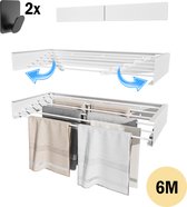 Bol.com PLAY IT Wanddroogrek 100 cm Inklapbaar Wit - 6 Meter Drooglengte + 2 Haakjes aanbieding