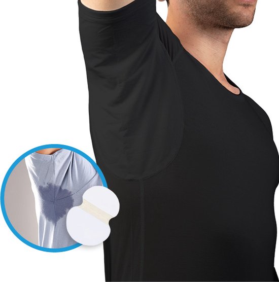 Foto: Anti zweet shirt zwart ronde hals van zijdezacht modal en stretch met ingenaaide okselpads ondershirt 10 gratis losse okselpads tegen zweetvlekken heren