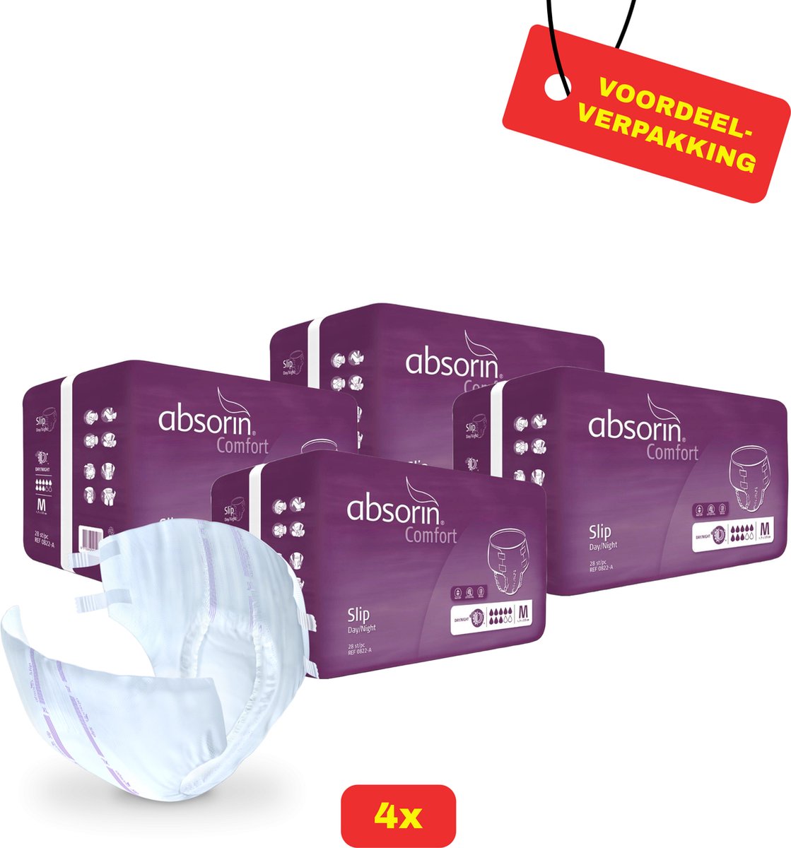 Goedkoopste 4x Absorin Comfort Slip Dag/Nacht Maat M - 4x 28 stuks - Voordeelverpakking!
