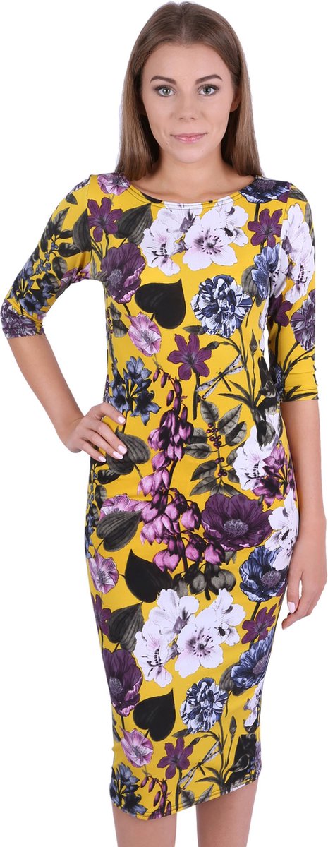 Gele gebloemde jurk