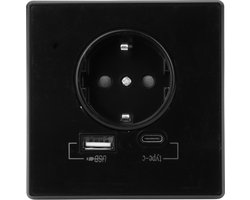 Wandcontactdoos met USB-A en USB-C – Inbouw stopcontact – Afdekraam – Zwart