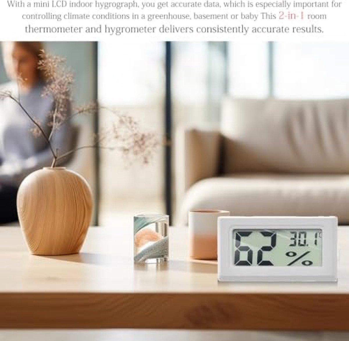8 stuks digitale mini-hygrometer, thermometer, hygrometer, hygrometer voor binnen, mini-thermometer, digitaal, ℃/℉ mini-luchtvochtigheidsmeter binnen, temperatuur luchtvochtigheid, tester voor