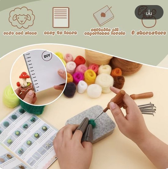 Jeesblsy naaldvilt set voor beginners kinderen, 4-delig schattig