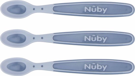 Nûby - Zachte en warmtegevoelige lepeltjes voor baby - Blauw - 3 stuks - 3+ maanden van Nûby — afbeelding 2