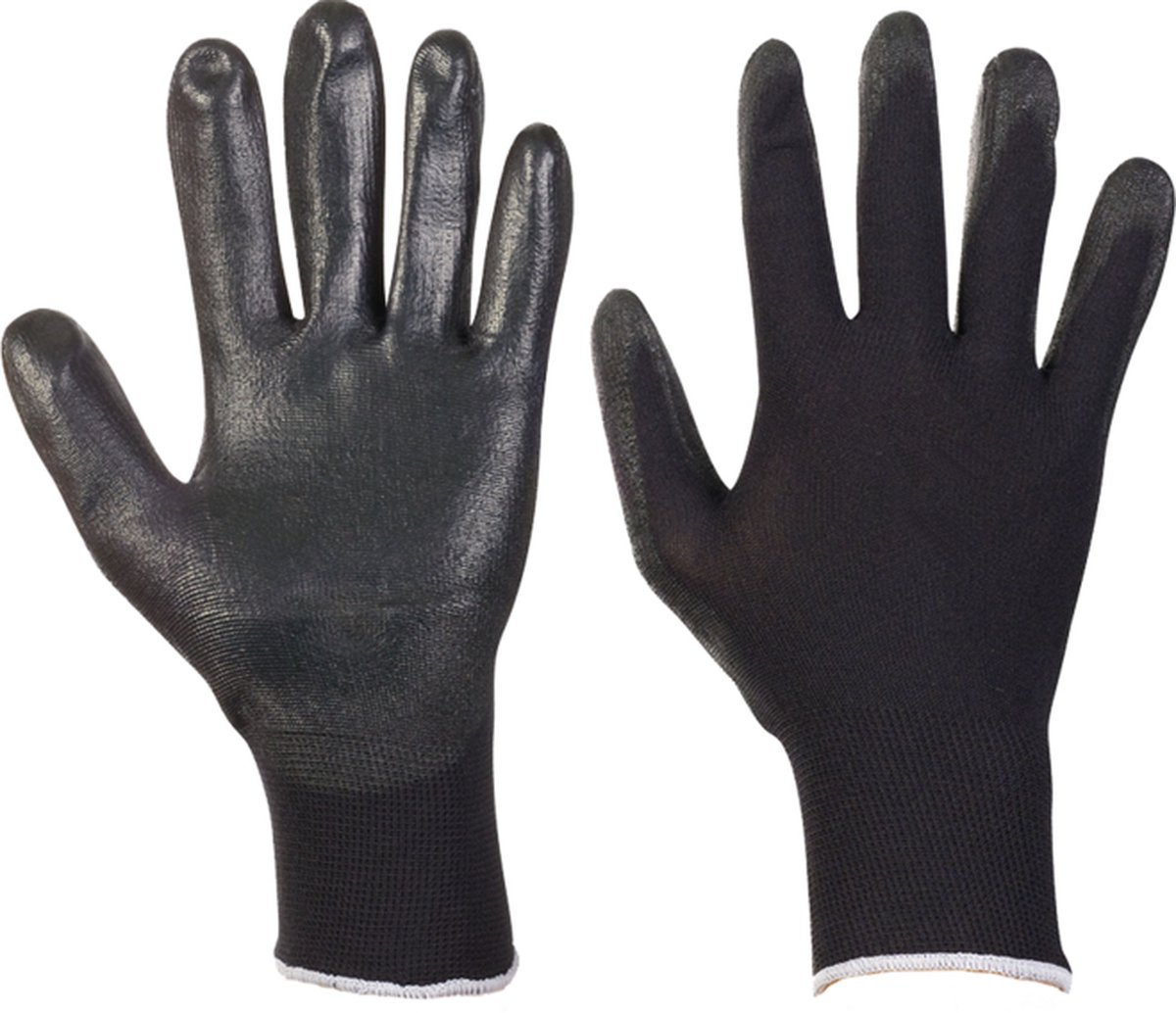Polyester handschoenen maat 8 zwarte PU coating 1 paar/ per seal