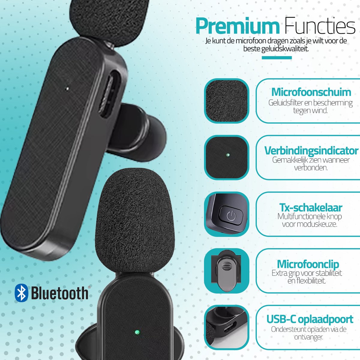 Strolox® Draadloze Microfoon - 2 Stuks - Lavalier - Windshields - Dasspeld - Lange Batterij - USB-C/Lightning - Plug & Play — cadeau in Gadgets - foto 7