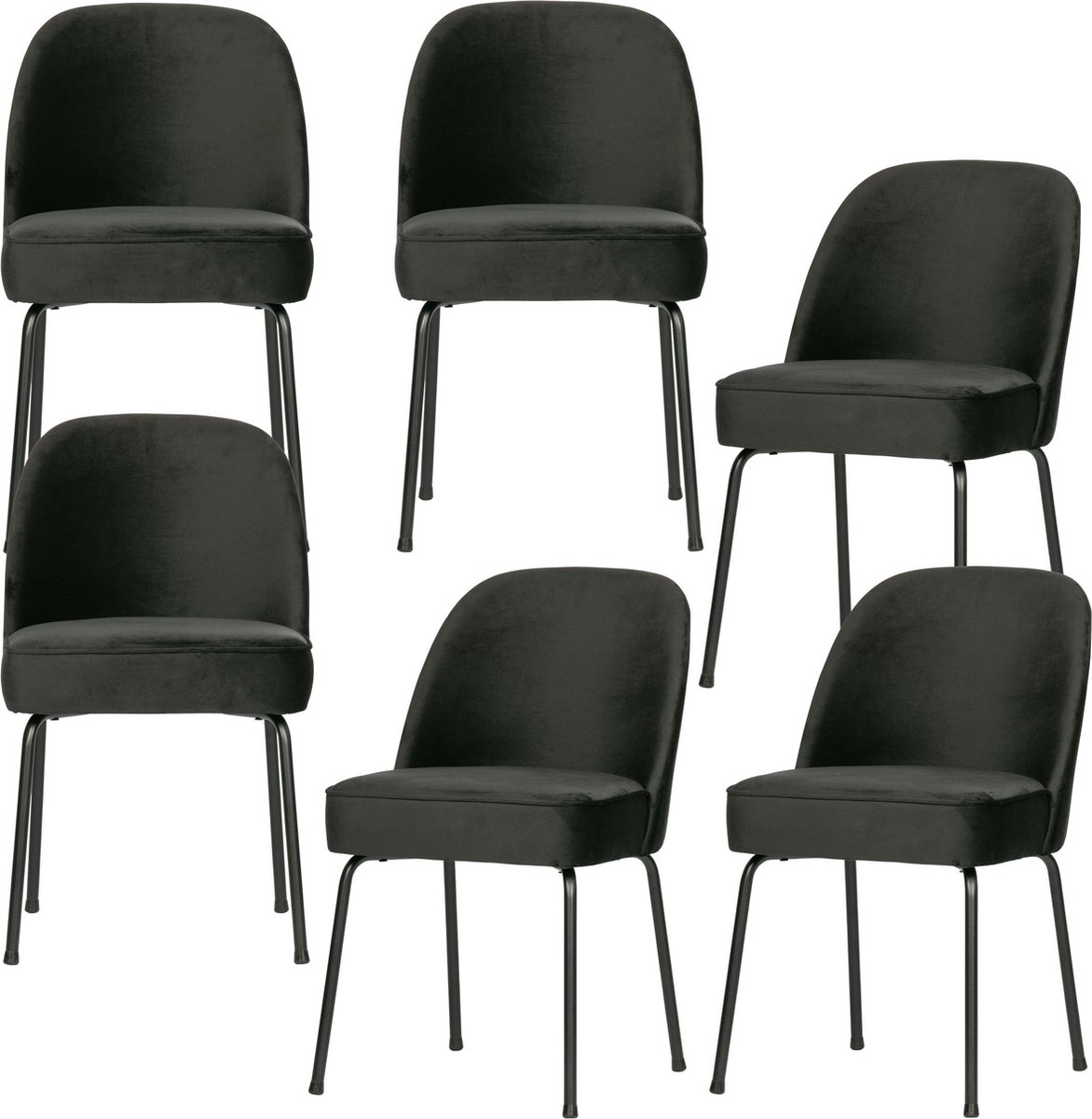 WOOOD Vogue Eetkamerstoelen - Fluweel Zwart - Set van 6
