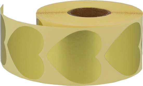 500 stuks Gouden Hartjes Stickers 35 mm op Rol - Sluitzegel Hartje - Huwelijk - Moederdag - Geboortjekaartje - Dappaz