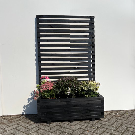 AMISHOUT - Jardinière avec cadre grimpant 100x40x36 (176) cm - noir | bac à fleurs à l'extérieur