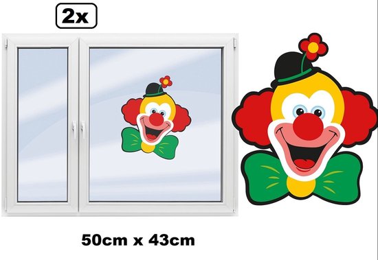 2x Autocollant de fenêtre Clown Fun 50 cm x 43 cm - Décoration de party à thème carnaval, festival
