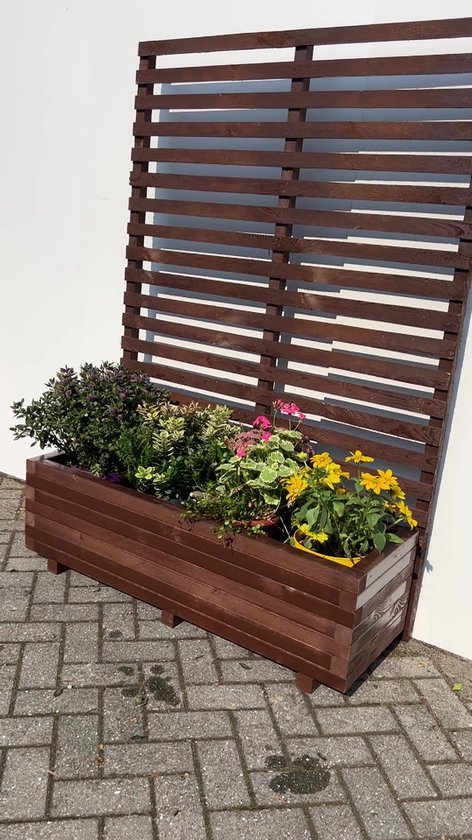 AMISHOUT - Plantenbak met klimrek 120x40x36 (176) cm - bruin | bloembak buiten