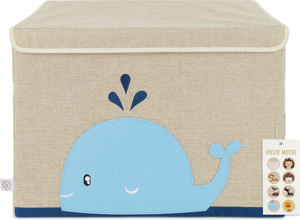 Bieco opbergbox met deksel | 65L opvouwbaar | ca. 36x36x51cm | speelgoedbox met deksel | opbergbox voor kinderen | dozen met deksel | grote opbergbox | organiser voor luiertafel | walvismotief