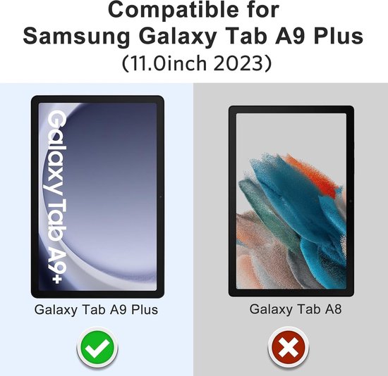 Samsung Galaxy Tab A9 Plus (links) vergeleken met Samsung Galaxy Tab A8 (rechts).