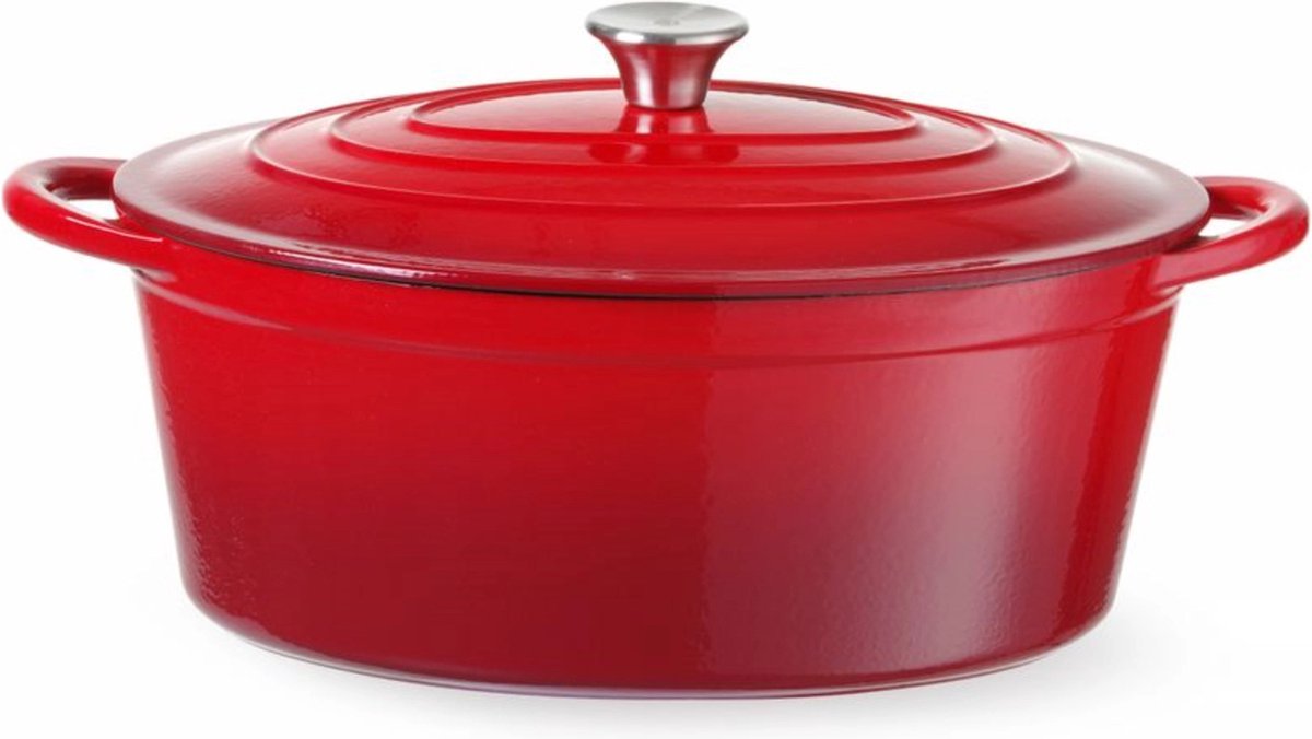 HENDI Gietijzeren braadpan – geëmailleerd – 6,88L – rood – 405x255x134 mm
