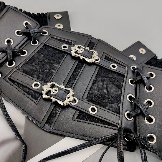 Ceinture élastique Noire Large Réglable à Nouer - Style Gothique, Tailles 36 à 42