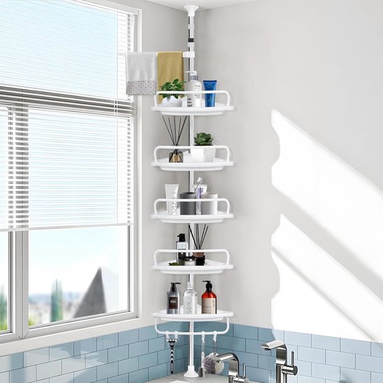 SCHÜTTE 10500 Doucheplank, Zelfklevend, Doucherek, Zonder Boren Badkamerrek Wit Badkamerplank Om Te Plakken Wandplank Badkamerrek Voor Badkamer 350 X 50 X 125 Mm