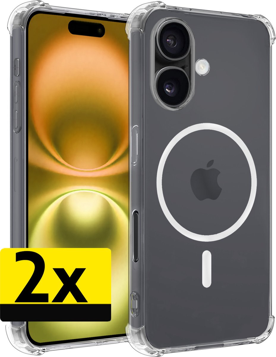 Hoesje - 2 Stuks - Geschikt voor Apple iPhone 16 Plus - Magsafe Compatible - Sterk & Shockproof - Back Cover - Shock Proof Case - Telefoon Hoes - Telefoonhoesjes - Transparant