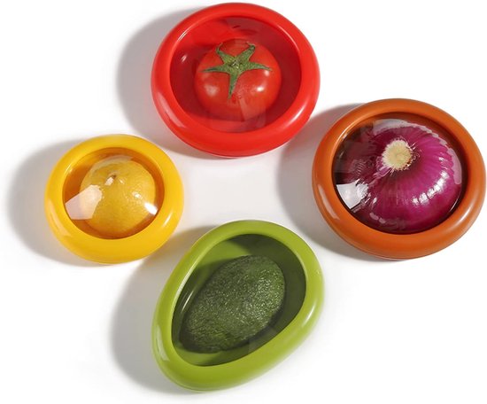 Foto: Ibbo vershouddozen met rekbaar deksel luchtdicht opslag van groente citroen saver tomaat saver avocado saver avocado stretch opslag avocado beschermer herbruikbare set voor koelkast 4 verschillende stuks