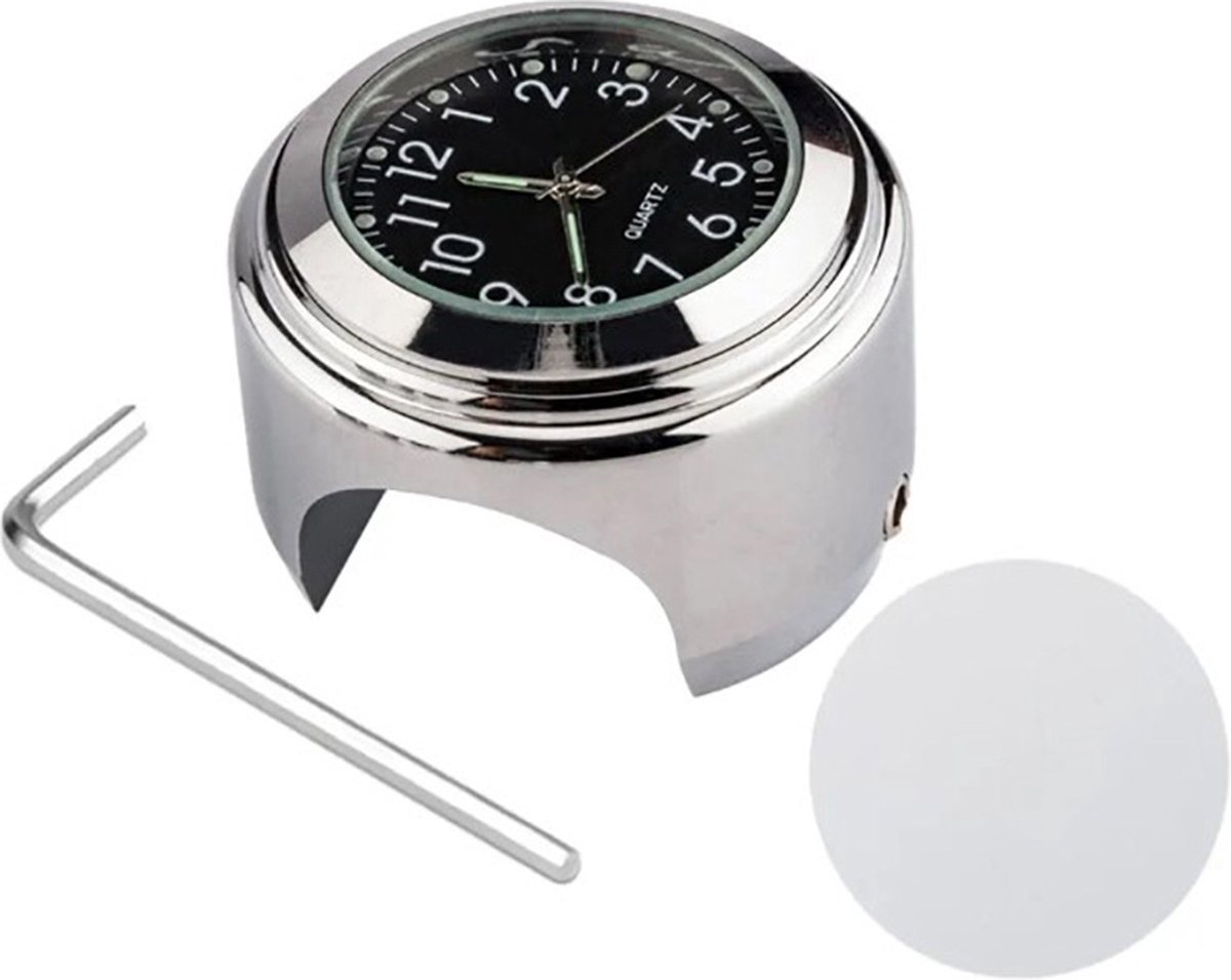 Actie4you® - Motor Stuur Horloge - Stuur Klokje – Chroom met Zwarte wijzerplaat