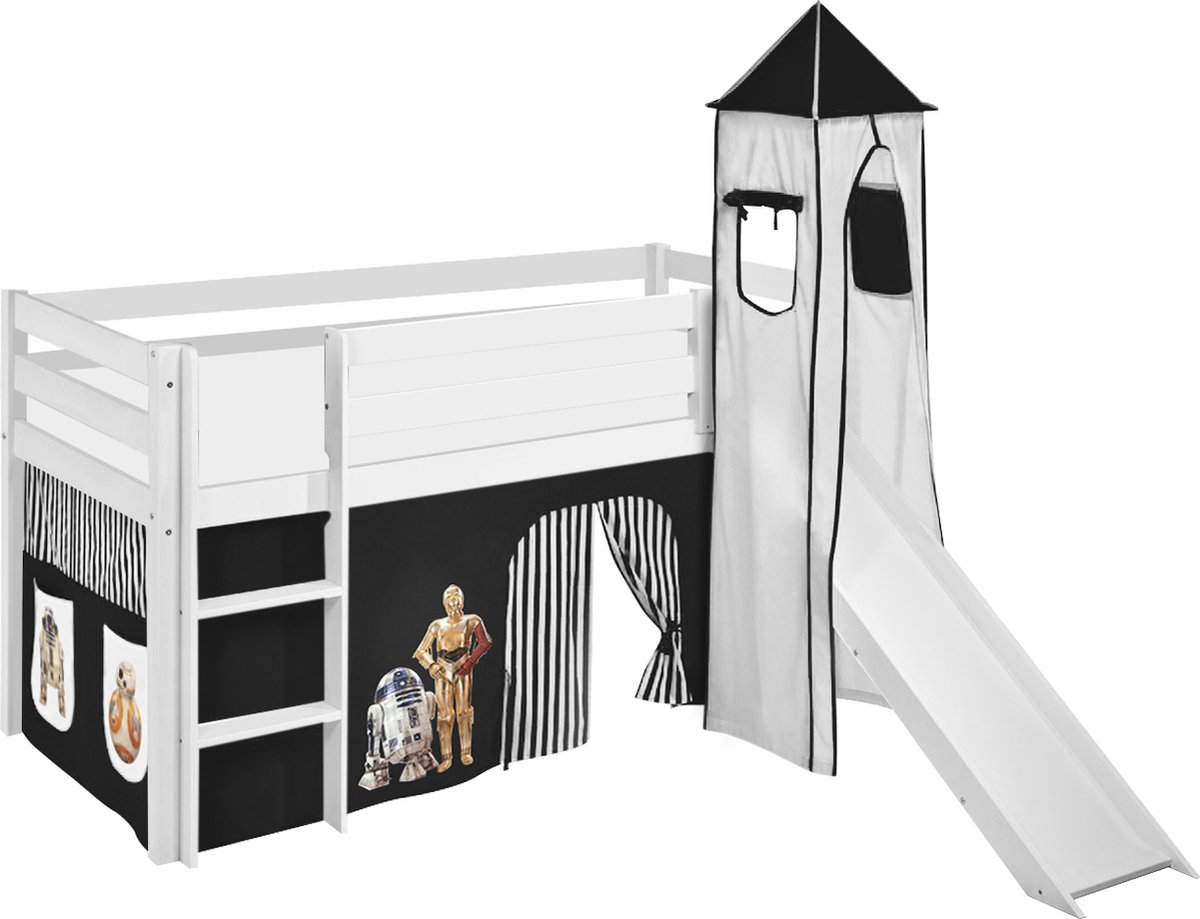 Star Wars Halfhoogslaper Star Wars Zwart met tent, toren en glijbaan Wit
