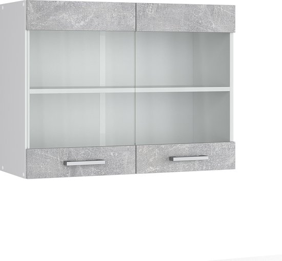 Vicco Armoire suspendue universelle R- Line, Béton/ Wit, 80 cm avec portes en verre