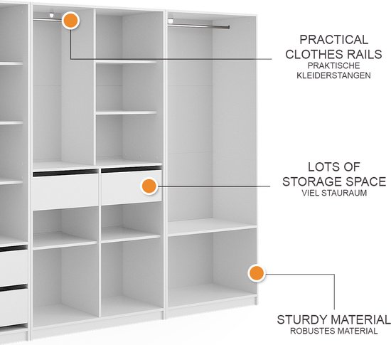 Vicco Armoire Elmo, Wit, 100 x 200 cm Set de 3 parties