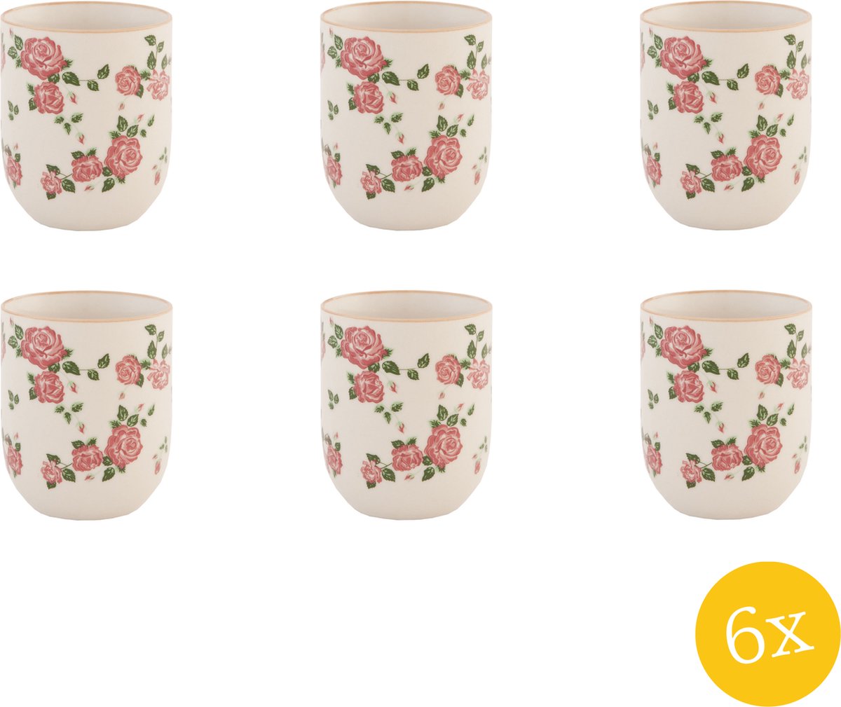 Clayre & Eef Mok set van 6 stuks 100 ml Roze Porselein Rond Bloemen Theemok