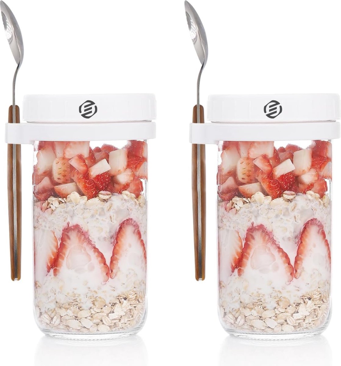 Equivera Overnight Oats Potjes - Muesli Beker - Mason Jar - Havermout - Set - Must have voor jouw ontbijt