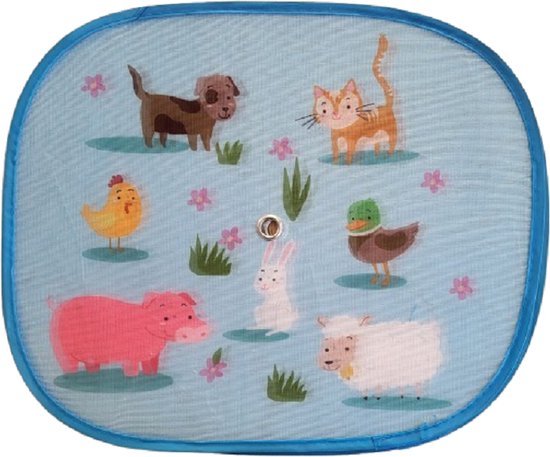 Autozonneschermen voor kinderen blauw 37x45 cm - set van 2 - zonneschermen voor autoraam blauw met dierenprint - bevetiging met zuignap van Dooky — afbeelding 2
