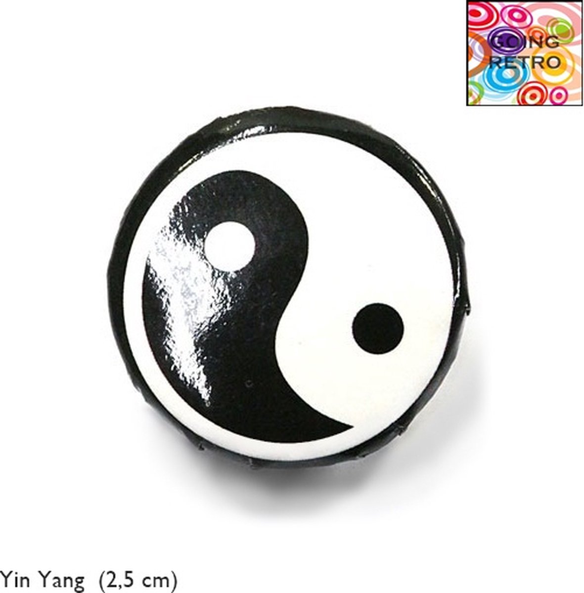Going Retro® - Trendy Button Brôche - (42) Yin Yang Zwart Wit – Zwart – ca. 2,5 cm – Volwassenen Jeugd Kinderen – Unisex – Casual - Thema Feest