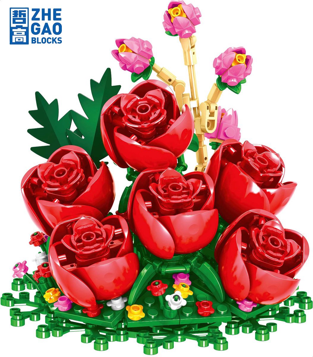 Zhe Gao Botanical Rozen Bloemenboeket in Stolp | Bloemenpracht flowers collection | Classic Creator STEM speelgoed bloemen bouwpakket | niet compatibel met lego mould king mega | modelbouw volwassenen & kinderen | 366 bloks | cadeau voor haar — afbeelding 8