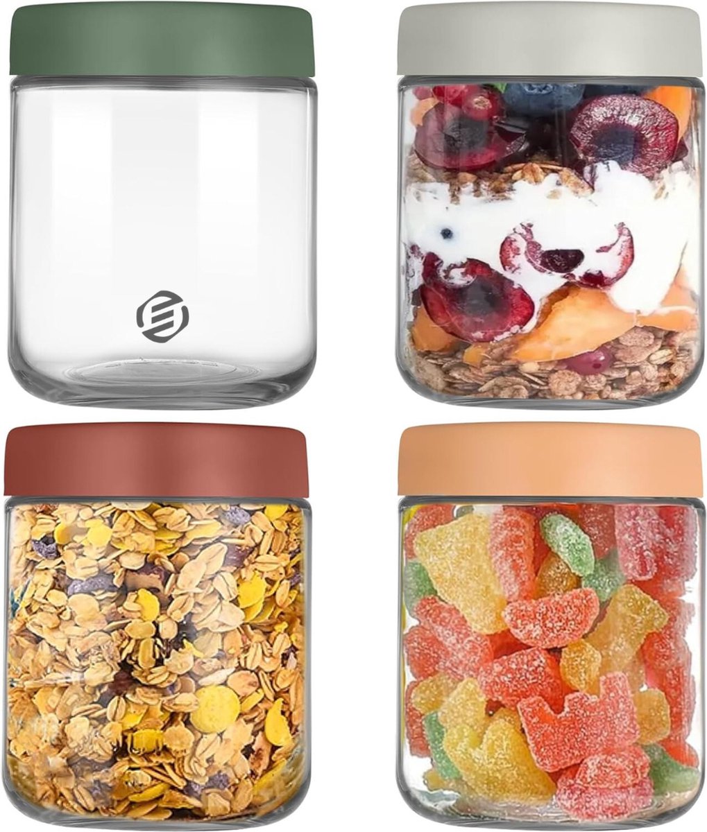 Equivera Overnight Oats Potjes - Muesli Beker - Mason Jar - Havermout - Set - Must have voor jouw ontbijt
