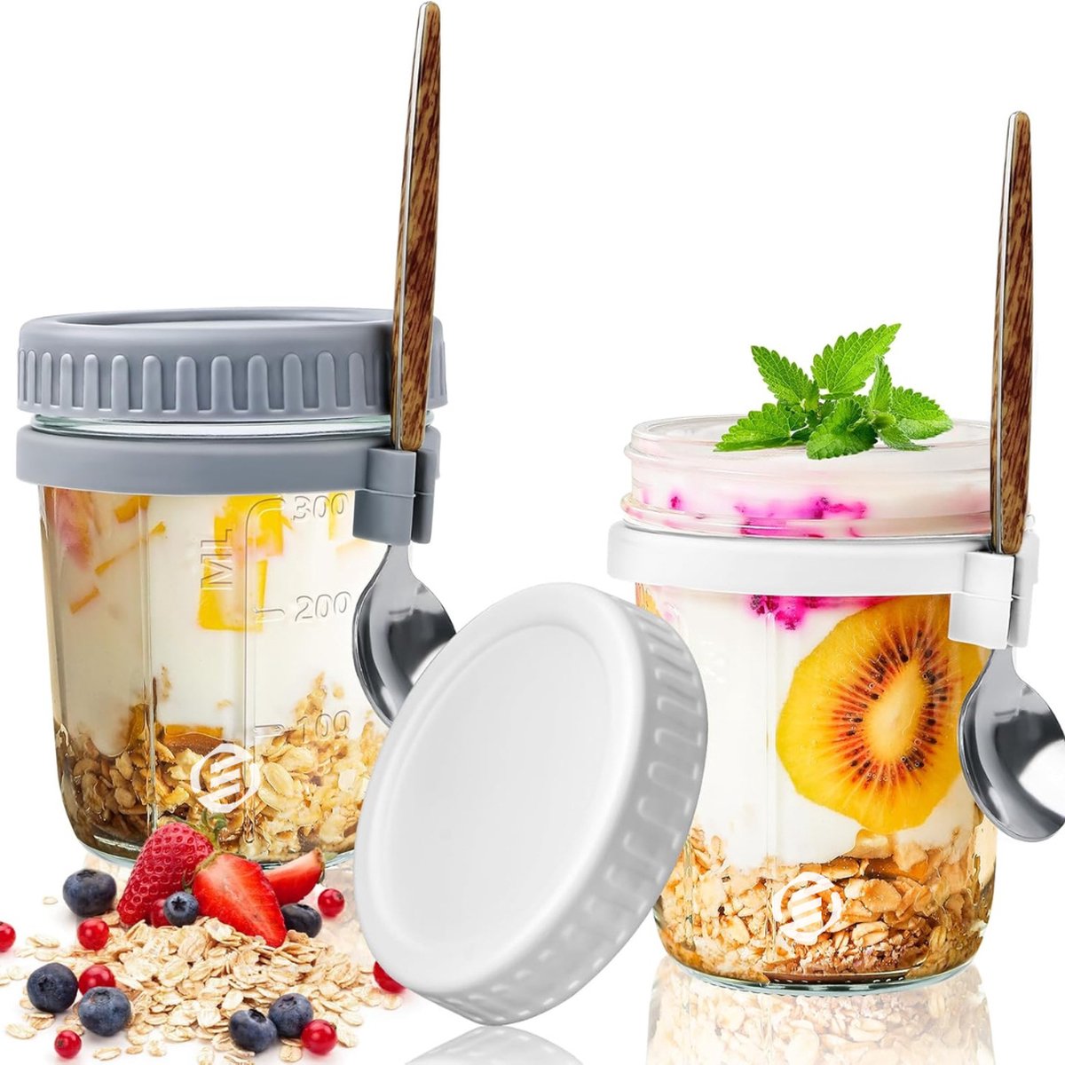 Equivera Overnight Oats Potjes - Muesli Beker - Mason Jar - Havermout - Set - Must have voor jouw ontbijt