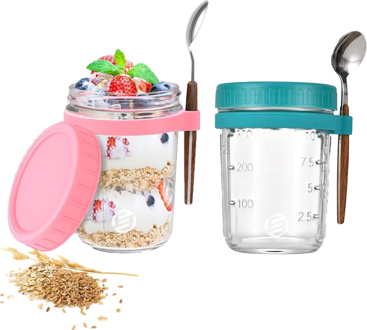 Equivera Overnight Oats Potjes - Muesli Beker - Mason Jar - Havermout - Set - Must have voor jouw ontbijt