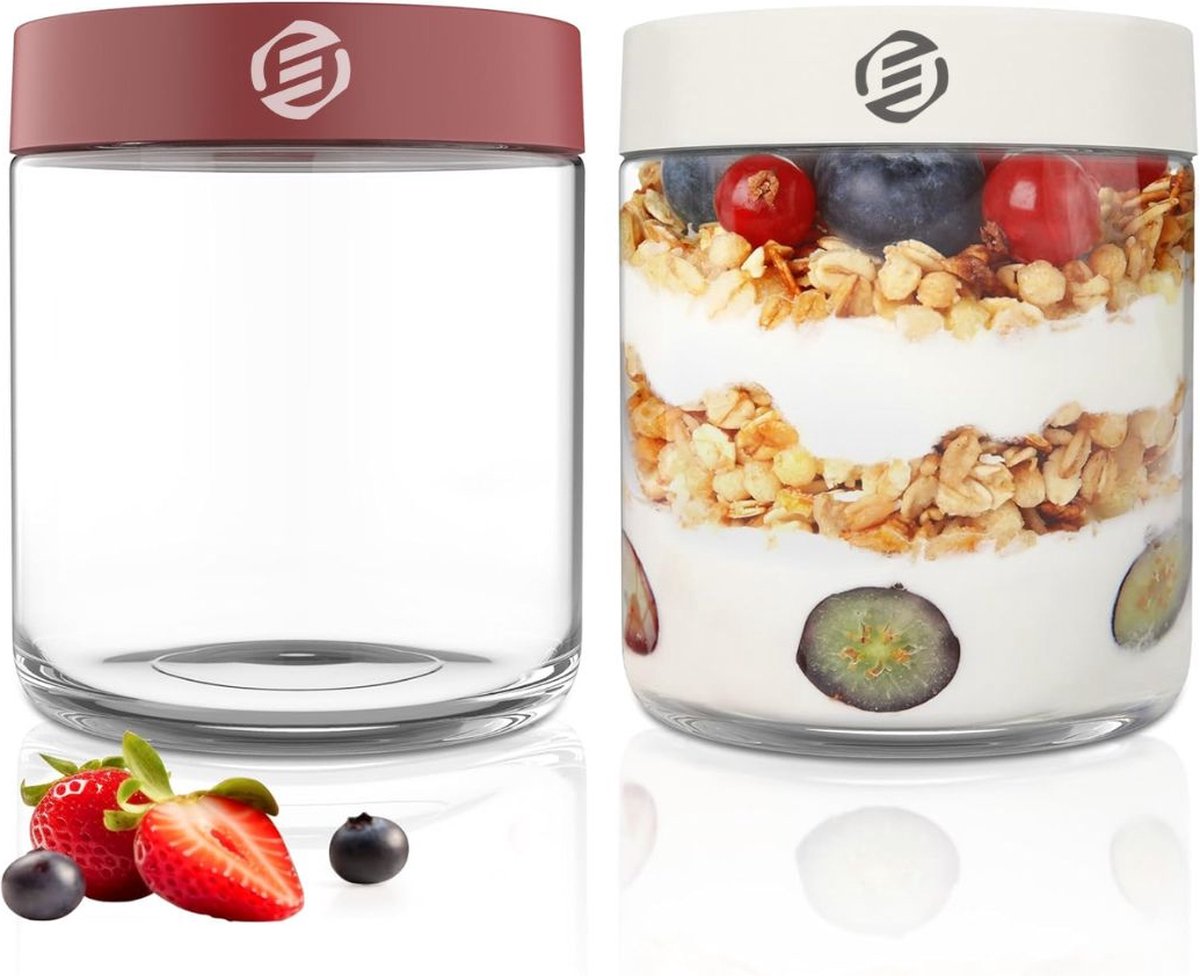 Equivera Overnight Oats Potjes - Muesli Beker - Mason Jar - Havermout - Set - Must have voor jouw ontbijt