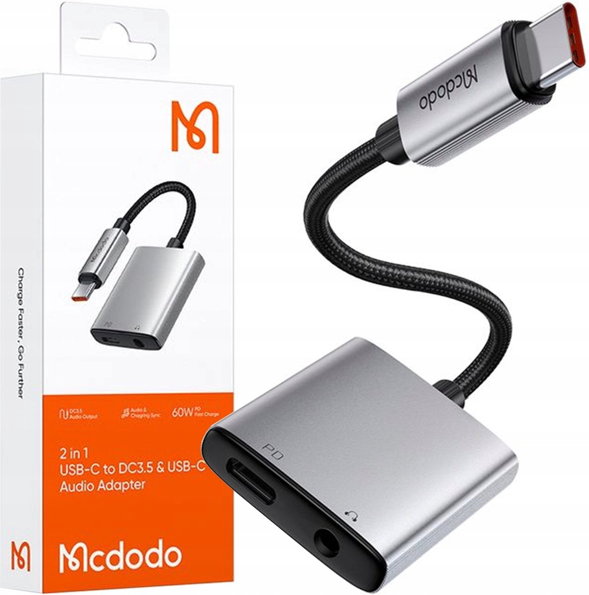 Mcdodo® Adapter Jack 3.5mm naar USB-C - Kabel - AUX - met DAC - 60W