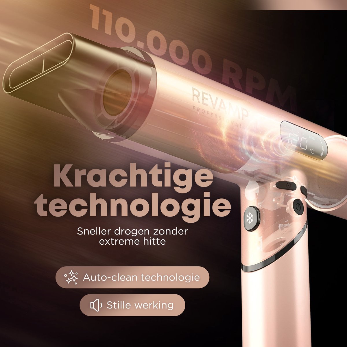 Revamp Fohn met Diffuser - Professionele Haardroger met 3 opzetstukken - Föhn - Haardroger met Diffuser - Krachtige Luchtstroom - LCD Display - Compact Design - Voor alle haartypes – DR6400 thumbnail 4